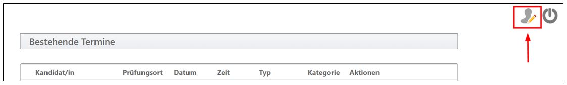 Printscreen des Terminplaners. Er zeigt das Icon für die Anpassung der persönlichen Einstellungen.