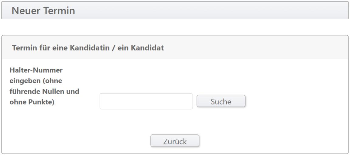 Printscreen des Terminplaners. Er zeigt den Eingabeort der Halter-Nummer.