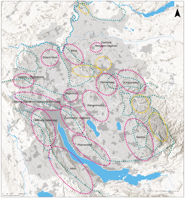 Kartenausschnitt mit den 19 Fokusräumen des Mountainbike-Konzeptes