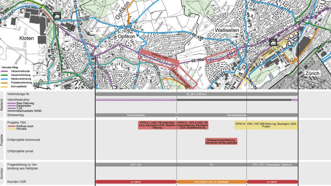 Planauschnitt aus der Übersicht der Korridorstudien von Velobahnen im Kanton Zürich