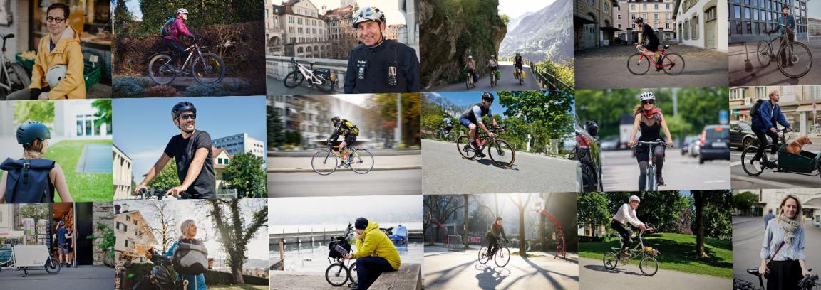 Verschiedene Protagonistinnen und Protagonisten des Magazins auf velo-geschichten.ch