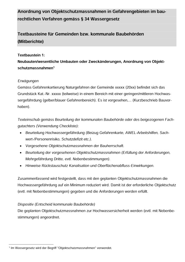 Textbausteine für die Anordnung von Objektschutzmassnahmen
