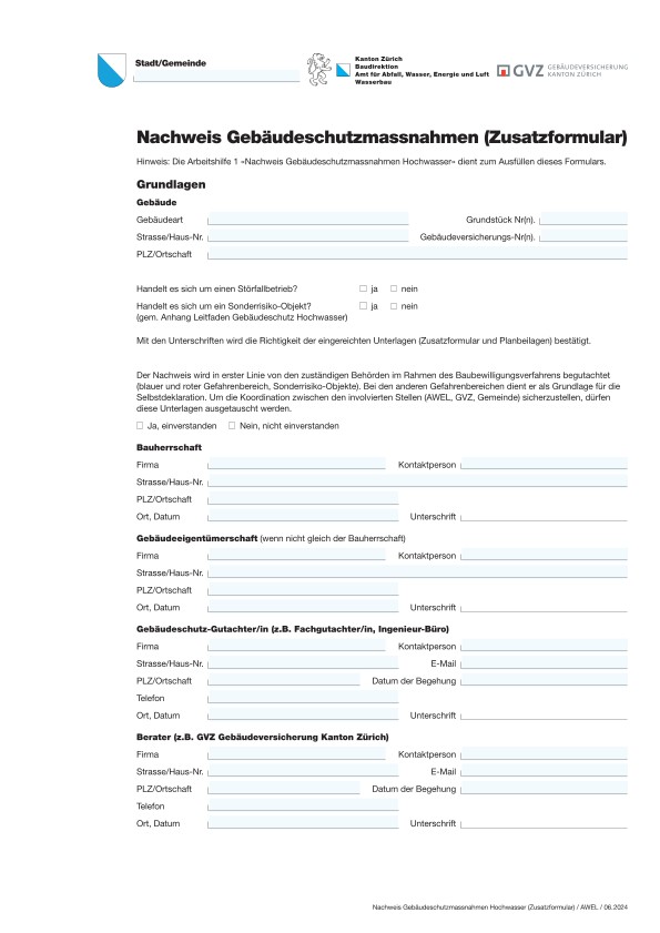 Nachweis Gebäudeschutzmassnahmen (Zusatzformular)