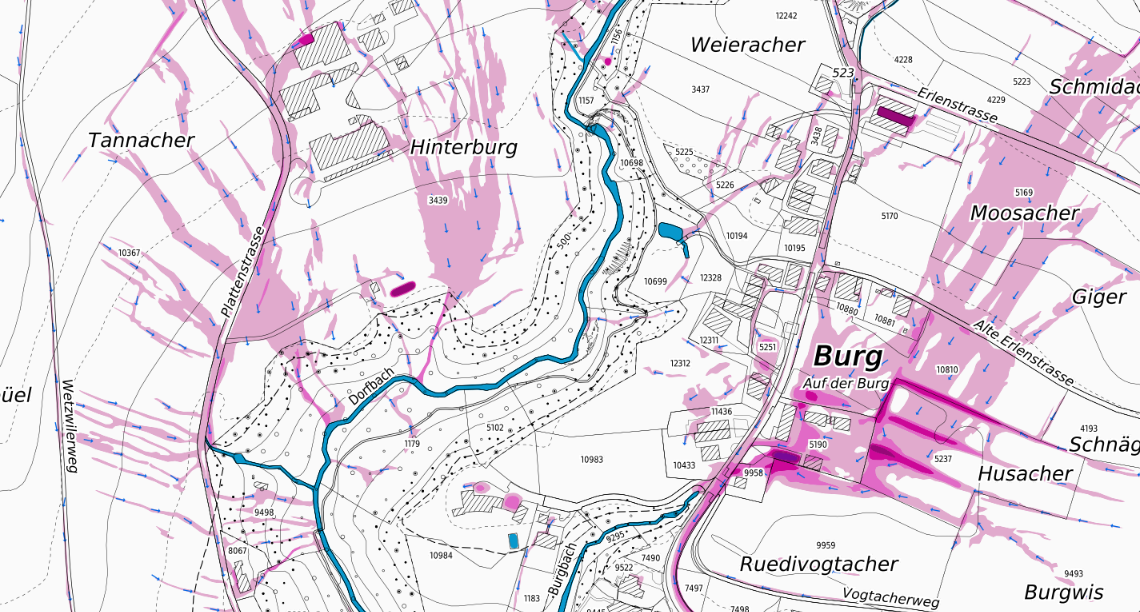GIS-Browser-Karte zum Thema Oberflächenabfluss