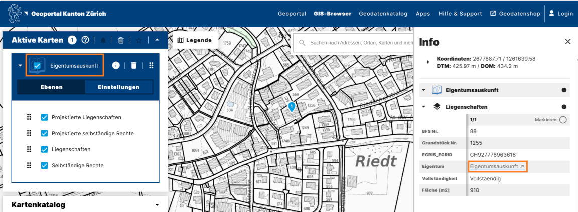 Die Eigentumsauskunft im GIS-Browser über die Informationsabfrage abfragen