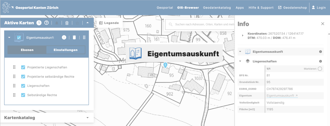 Die Eigentumsauskunft befindet sich jetzt im neuen GIS-Browser