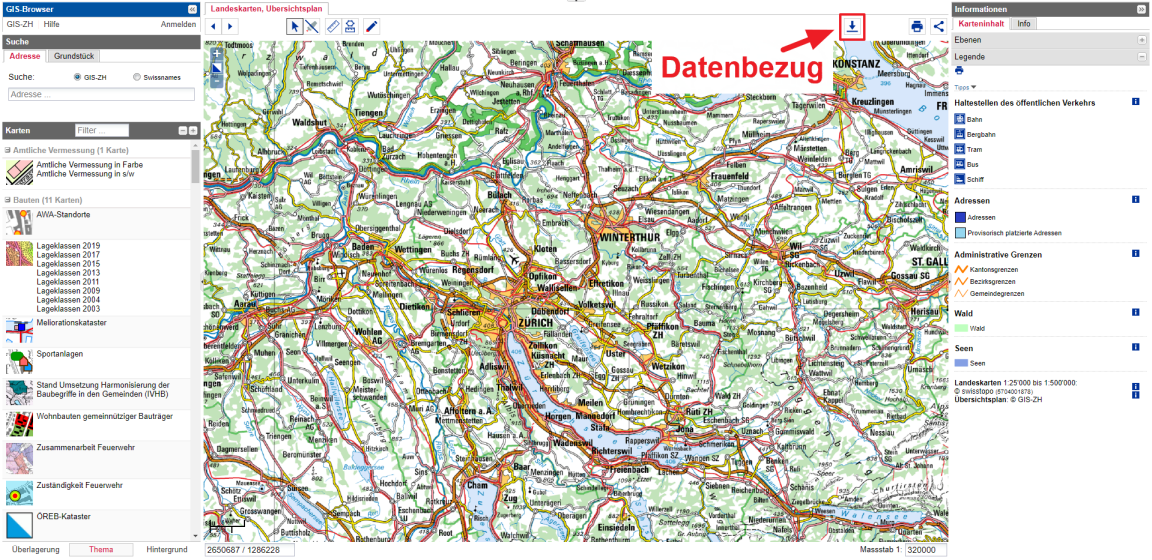 Visuelle Darstellung der Platzierung des Datenbezugs im GIS-Browser.