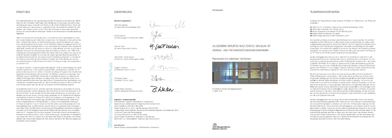 Umbau und Instandsetzungsmassnahmen Allgemeine Berufsschule Zürich - Kurzbericht des Beurteilungsgremiums (2013)
