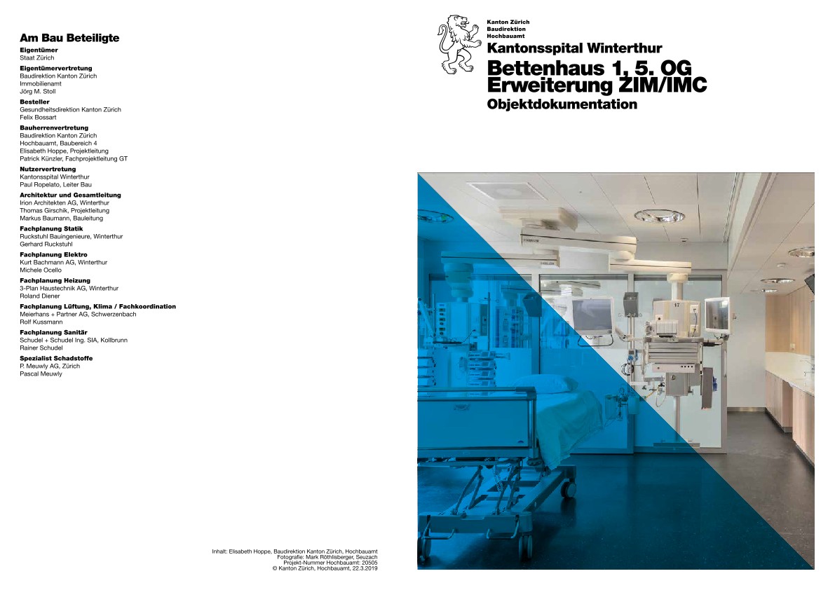 Erweiterung ZIM/IMC Bettenhaus 1 5.OG Kantonsspital Winterthur - Objektdokumentation (2019)