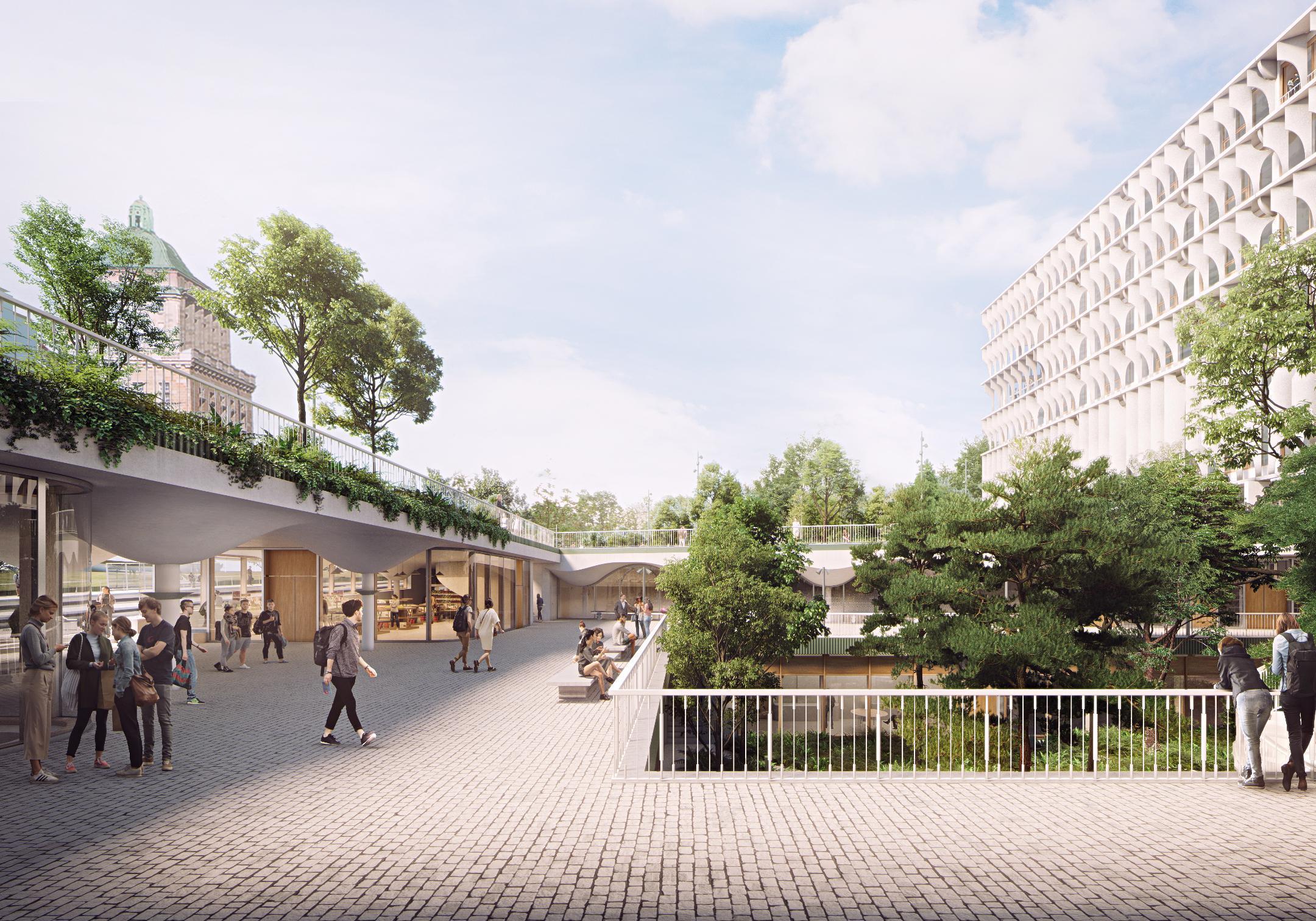 Terasse am Garten mit Personen