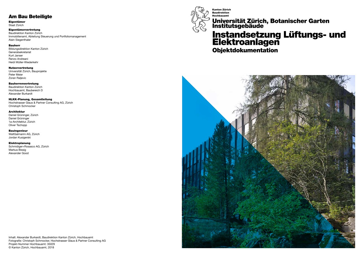 Instandsetzung Lüftungs- und Elektroanlagen Institutsgebäude Botanischer Garten Universität Zürich - Objektdokumentation (2019)