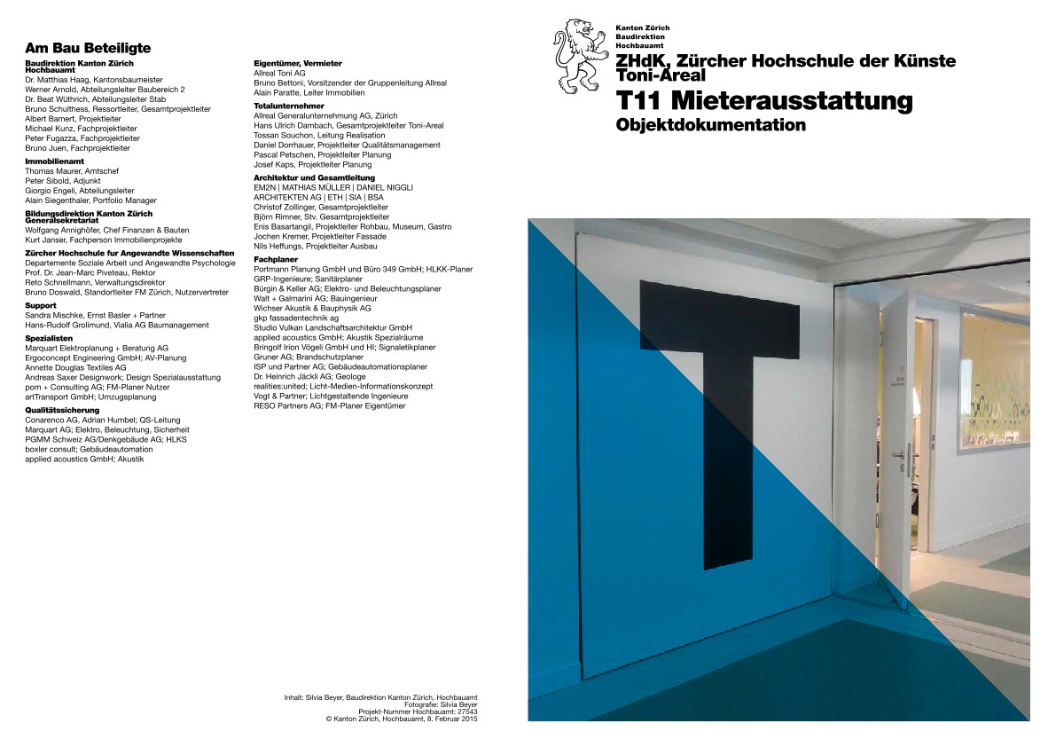T11 Mieterausstattung Toni-Areal ZHdK - Objektdokumentation (2016)