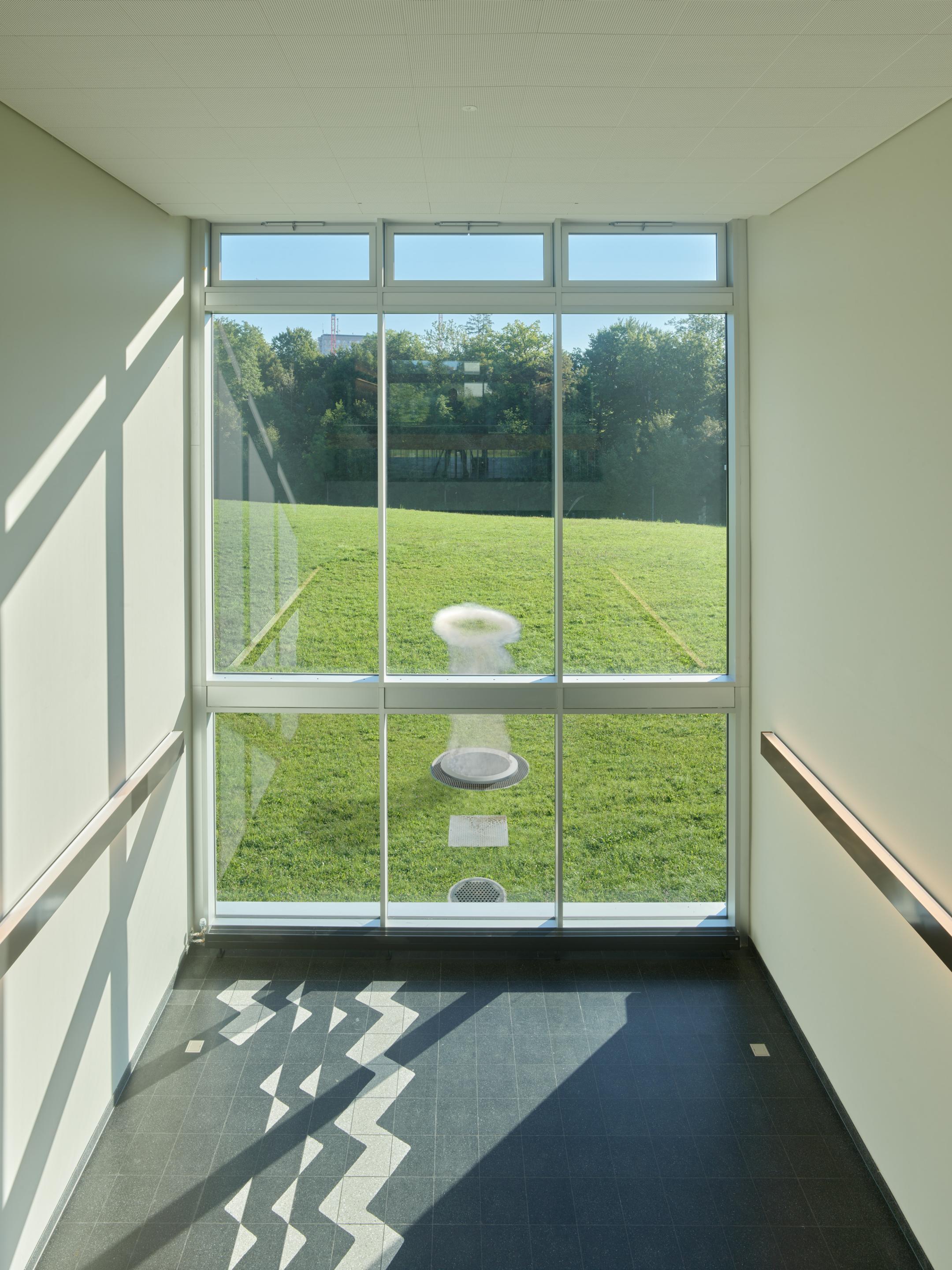 Rendering des Kunst am Bau Werkes «VORTEX»  bei sonnigem Wetter.