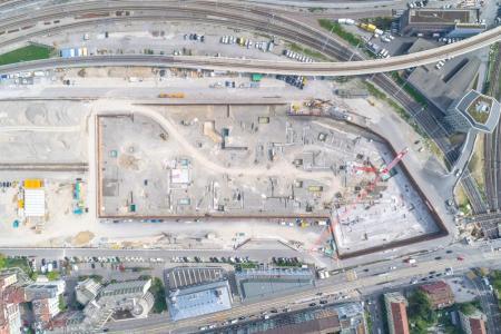 Ein Luftbild der PJZ-Baustelle im August 2017.