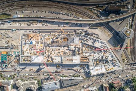 Die PJZ-Baustelle aus der Vogelperspektive, im August 2018.