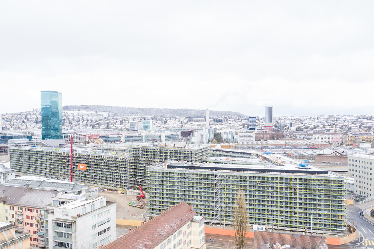 PJZ-Baustelle im Überblick von seitlich-oben im Februar 2020.