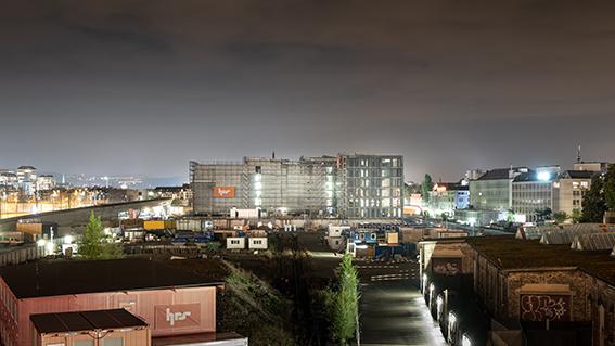 Die PJZ-Baustelle bei Nacht im Herbst 2020.