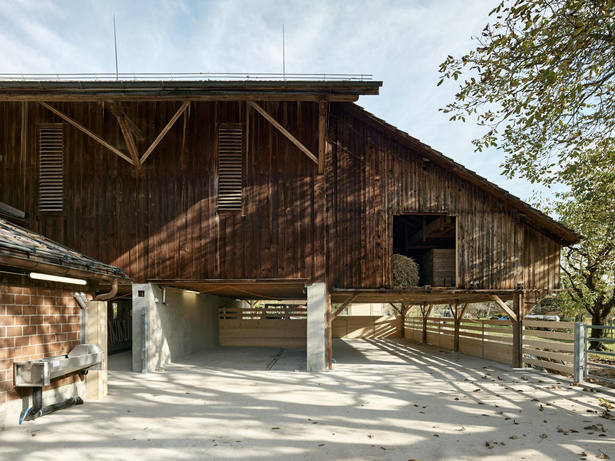 Die Struktur vom alten Stall mit Scheune und Remise beleibt erhalten. Die Ställe wurden geöffnet und die Bodenbeläge angepasst und neue Laufhofflächen erstellt.