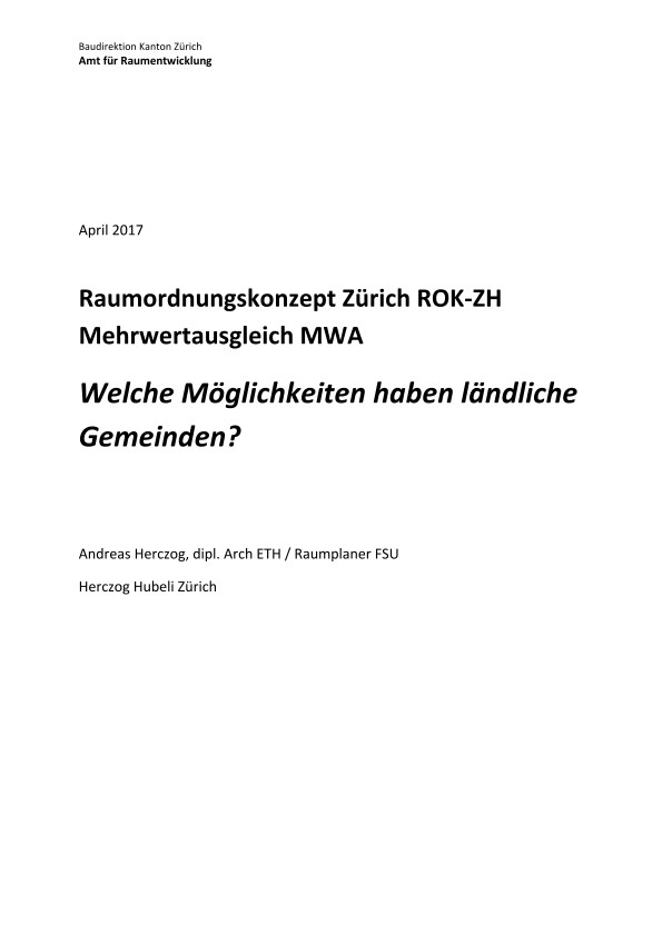 Raumordnungskonzept und Mehrwertausgleich: Welche Möglichkeiten haben ländliche Gemeinden? 2017