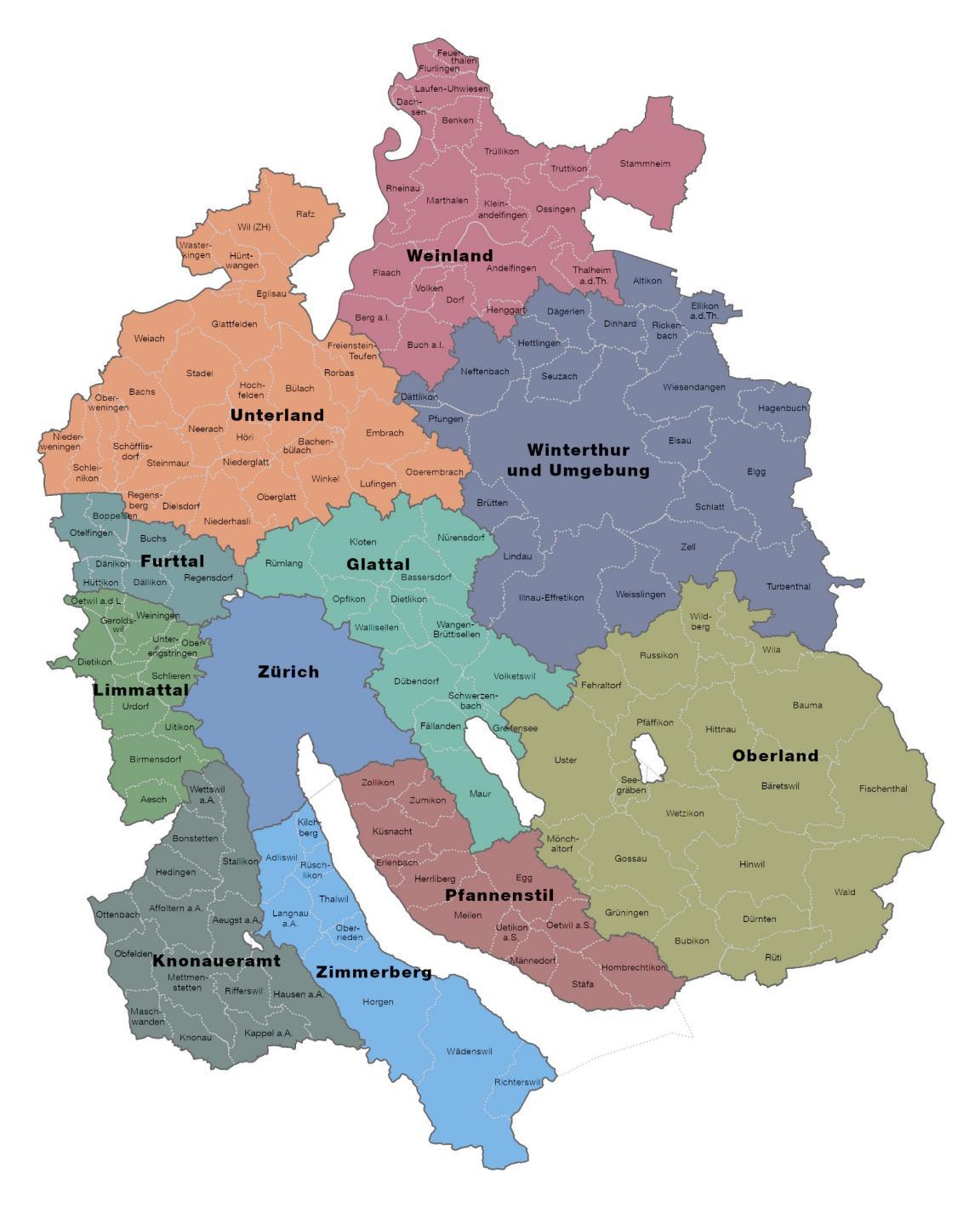 Karten mit den Planungsregionen des Kantons Zürich