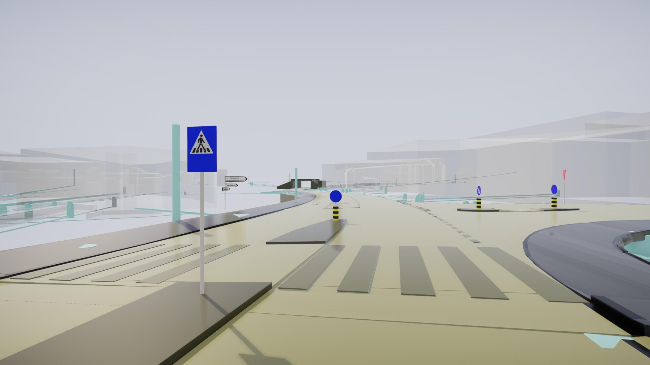 Die vorhandene Strasseninfrastruktur, einschliesslich Beschilderung und Markierungen erfasst im Bestandsmodell 