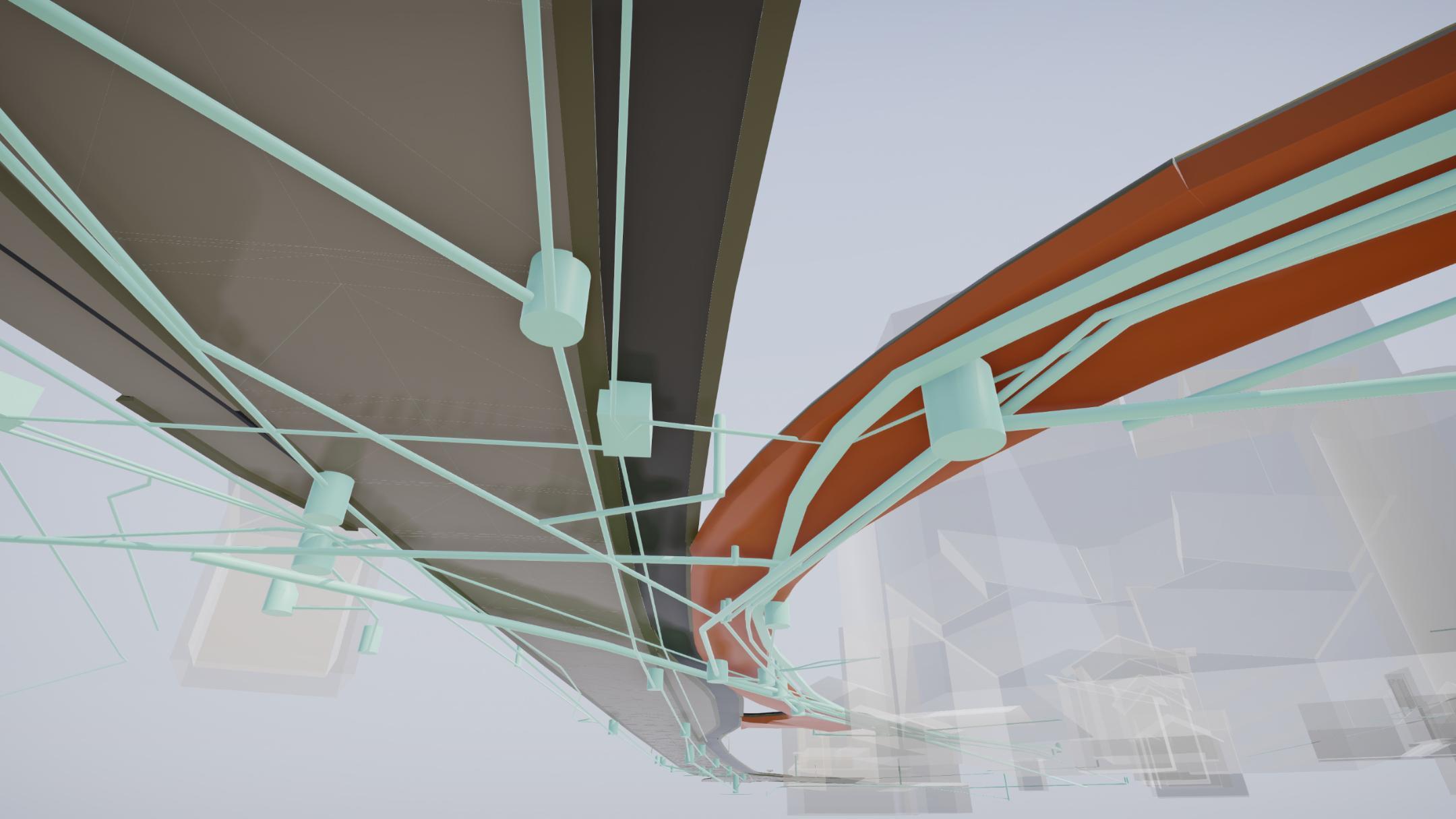 Dreidimensionales Modell der Werkleitungen im Untergrund.