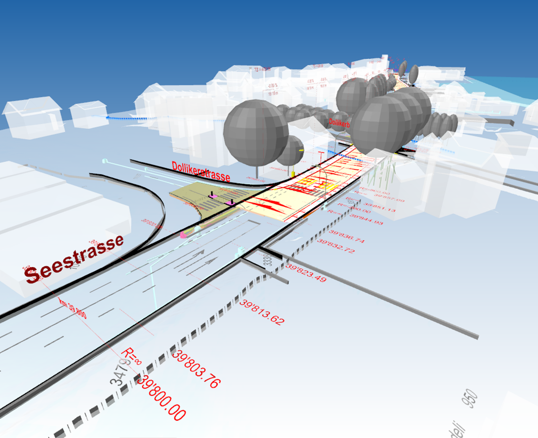 Ein Ausschnitt aus dem Bauwerksmodell zeigt die anstehenden Arbeiten am Pilotprojekt Seestrasse.