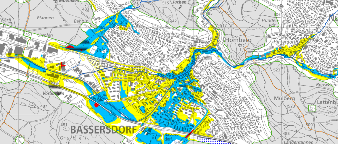 Ausschnitt der Gefahrenkarte Bassersdorf