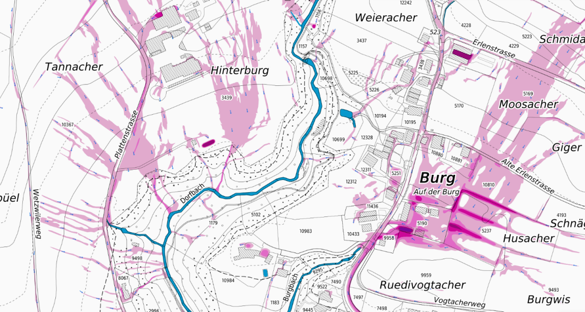 Hinweiskarte Oberflächenabfluss Kanton Zürich, 2025