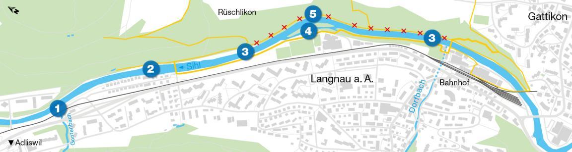 Plan mit einer Übersicht über die Massnahmen eins bis fünf. 