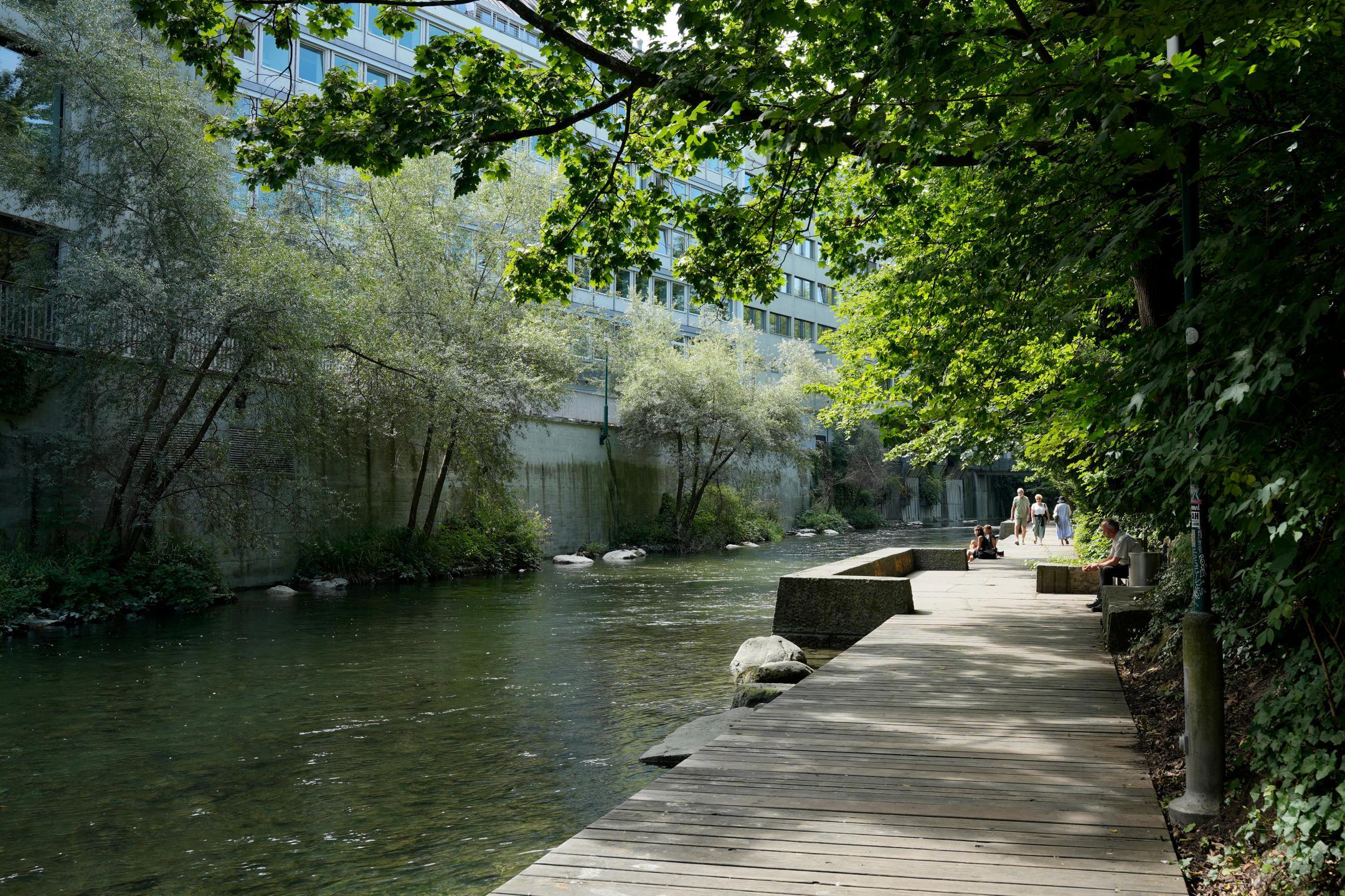 Schanzengraben mit Steg und Bäumen