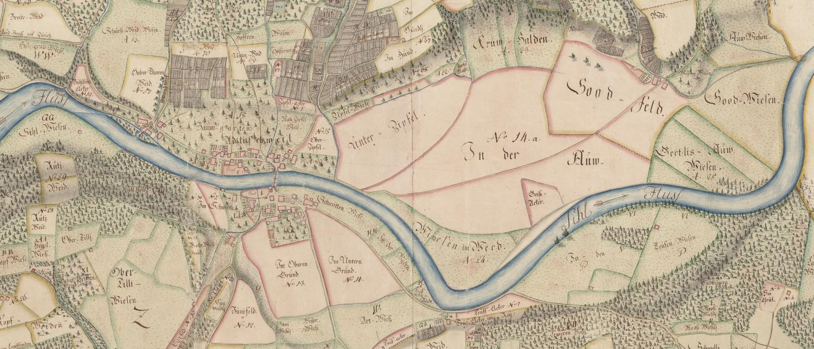 Ausschnitt eines Grundrisses von Adliswil aus dem Jahr 1787