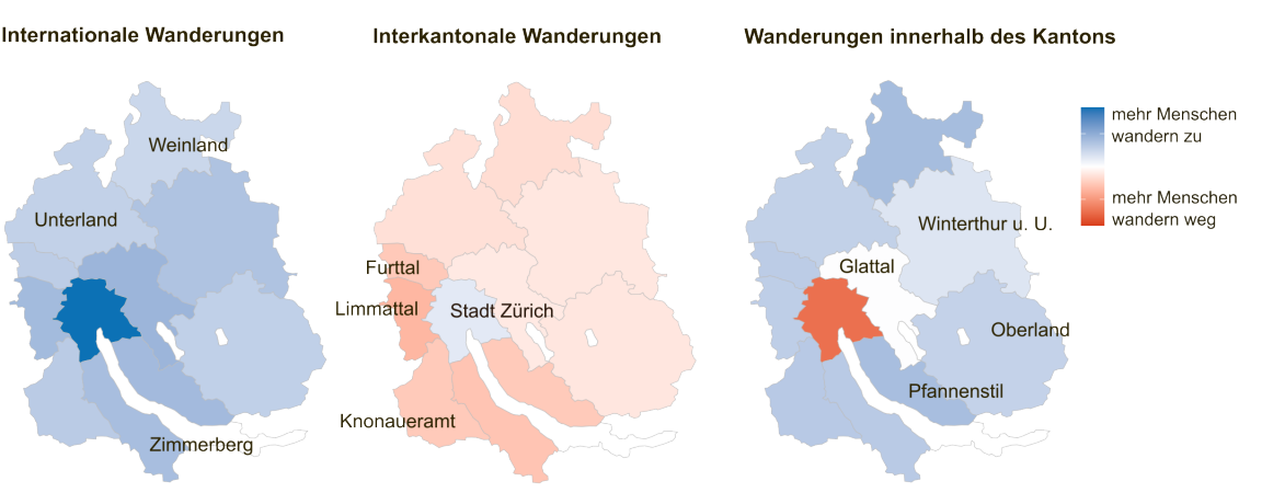 Kartengrafik: Bedeutung unterschiedlicher Wanderungssaldi am gesamten Wachstum der jeweiligen Region