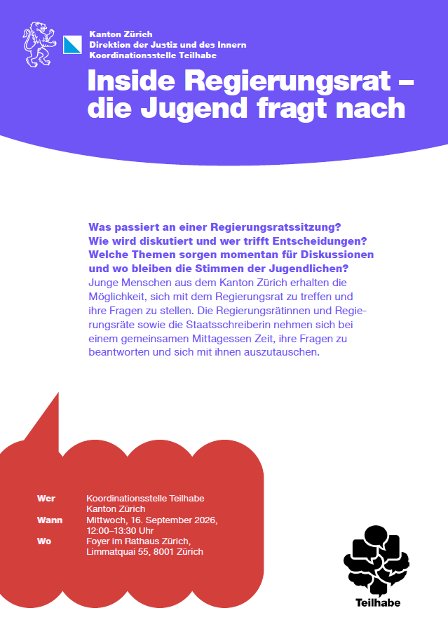 Veranstaltungsflyer zu «Inside Regierungsrat – die Jugend fragt nach» an der Demokratiewoche 2026.