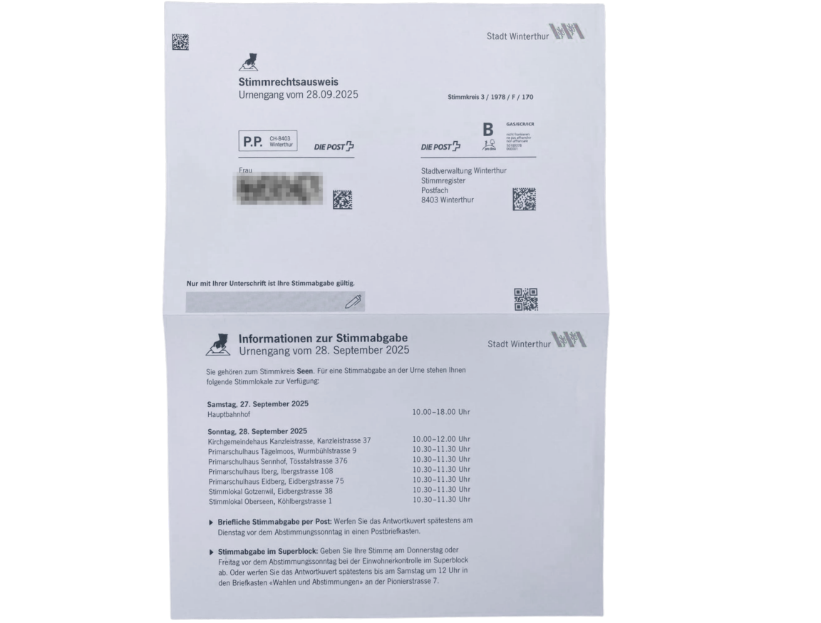 Stimmrechtsausweis der Stadt Winterthur