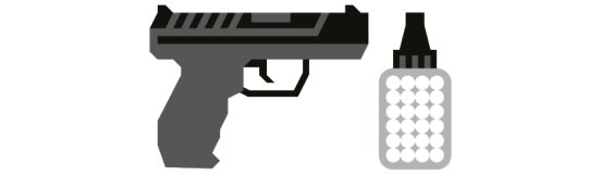 Grafische Abbildung einer Airsoft-Pistole mit Munition.