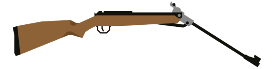 Zeichnung eines Luftdruckgewehrs in braun, schwarz und grau. Die Waffe hat einen langen Lauf. Der vordere Teil ist heruntergeknickt.