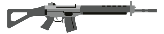 Zeichnung eines Sturmgewehr 90 in schwarz und grau. Die Waffe hat einen langen Lauf und ein unten herausragendes Magazin.