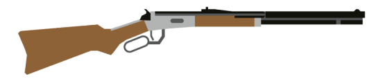 Zeichnung eines Unterhebel-Repetiergewehrs in braun, schwarz und grau. Die Waffe hat einen langen Lauf. Unter dem Abzug befindet sich ein Hebel.