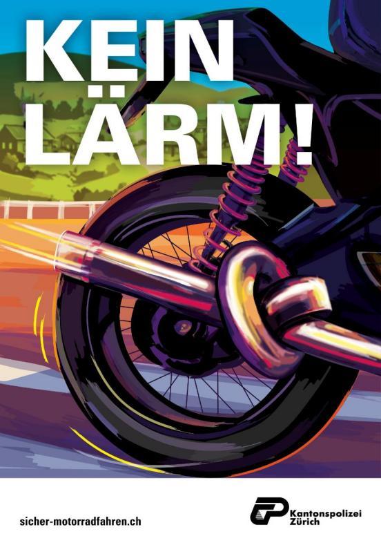 Das Sujet zum Thema «Kein Lärm!» zeigt den Auspuff eines Motorrades. Der Auspuff hat einen Knoten.