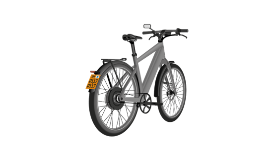 Graues Elektro-Bike von hinten-rechts mit gelbem Nummernschild «ZH 0117 0117», dient der Veranschaulichung eines schnellen E-Bikes.