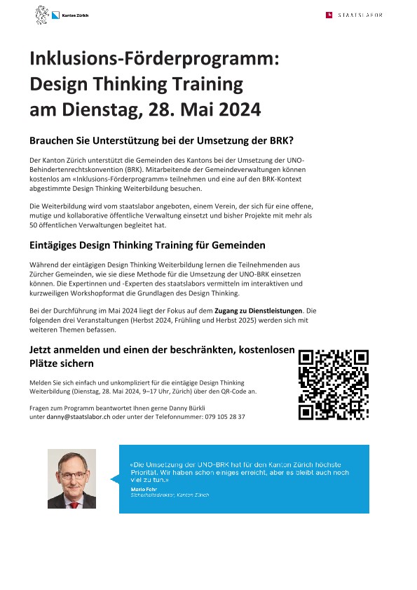 Inklusions-Förderprogramm Design Thinking Trainig am Dienstag, 28. Mai 2024