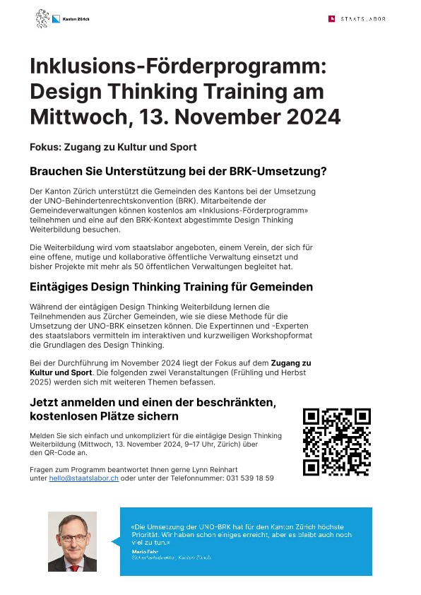 Inklusions-Förderprogramm Design Thinking Training am Mittwoch, 13. November 2024