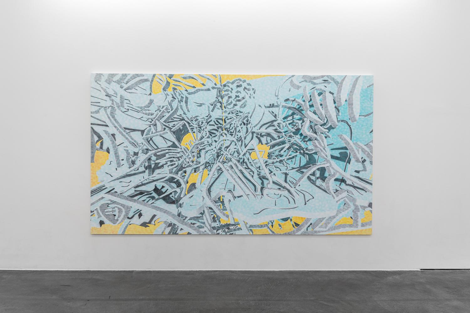 Gemälde abstrakt, hellblau-gelb