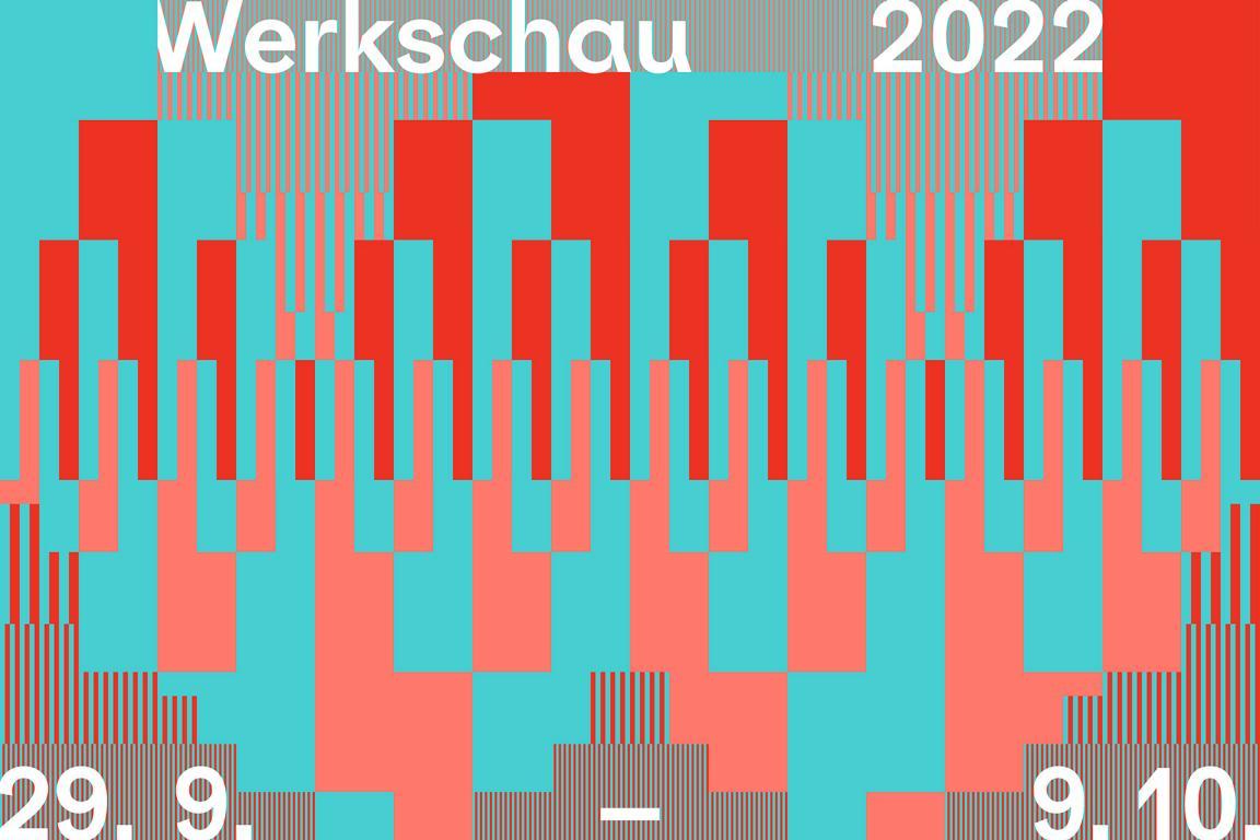 Visual der Werkschau 2022 mit dem Veranstaltungsdatum 29. September bis 9. Oktober. Abstrakte, geometrische Formen.