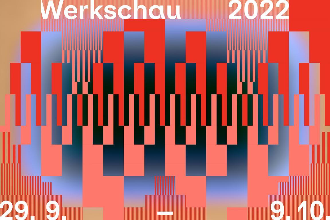 Visual der Werkschau 2022 mit dem Veranstaltungsdatum 29. September bis 9. Oktober. Abstrakte, geometrische Formen.