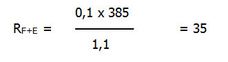 Formel: Null Komma eins multipliziert mit dreihundertfünfundachzig geteilt durch eins komma eins ergibt fünfunddreissig