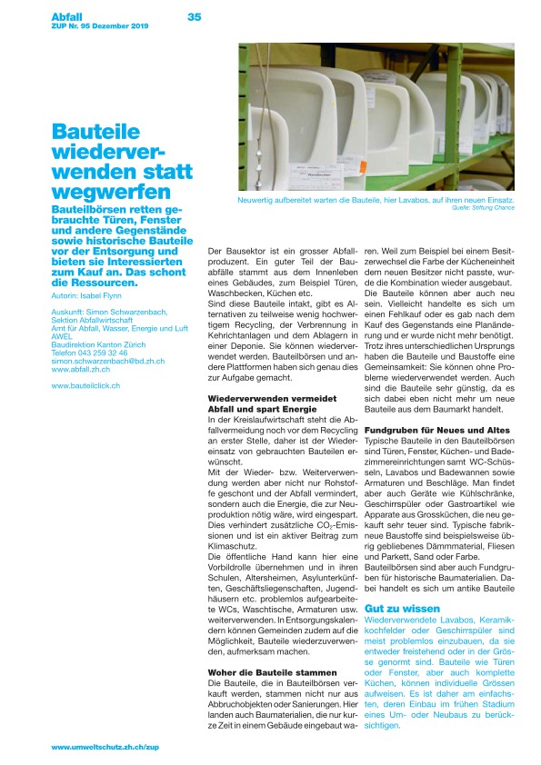 Zürcher Umweltpraxis (ZUP)-Artikel Nr. 95: Bauteile wiederverwenden statt wegwerfen