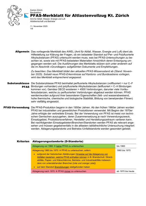 PFAS-Merkblatt für Altlastenvollzug