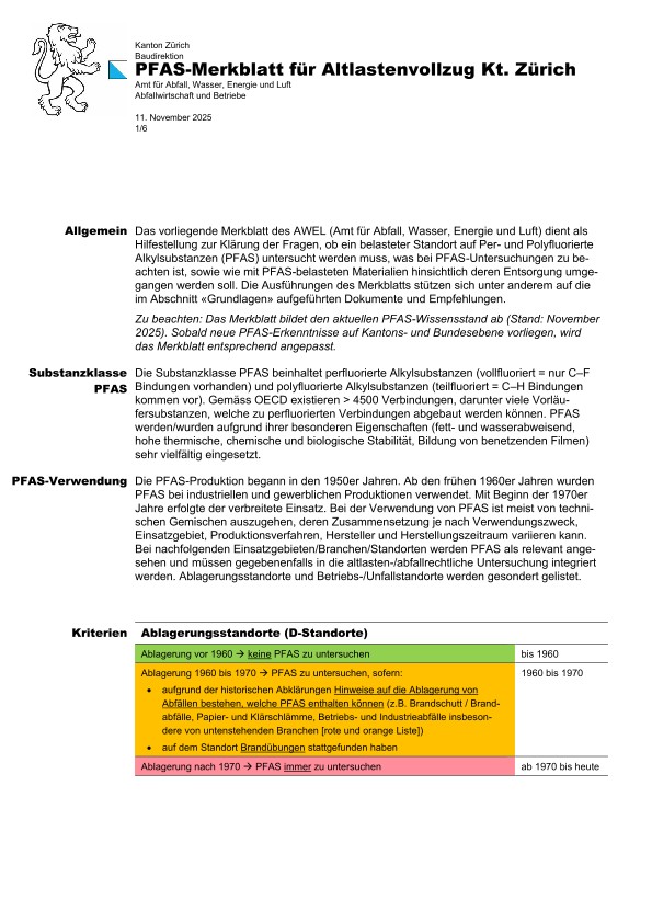 PFAS-Merkblatt für Altlastenvollzug